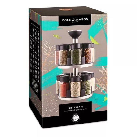 Brixham 16 Jars Herb & Spice Carousel Round Stainless Steel Spice Rack